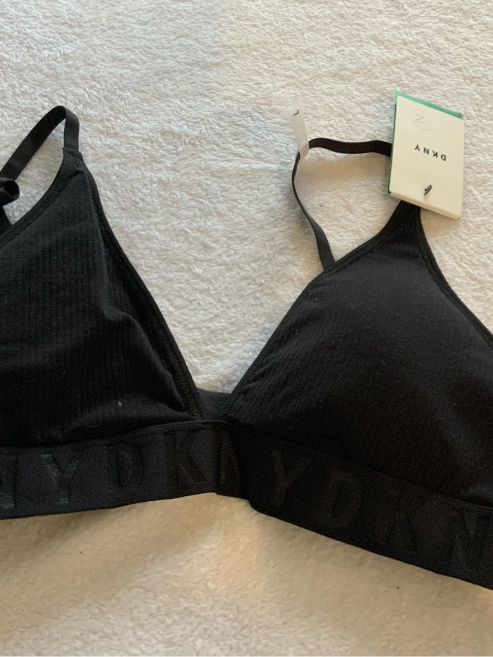 DKNY Black Ribbed Wireless Bralette new with tags retail $33. Large. SKU 3148